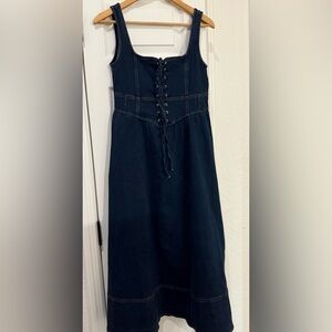 NWT- Moon River Midnight Blue Lace-Up Denim Dress